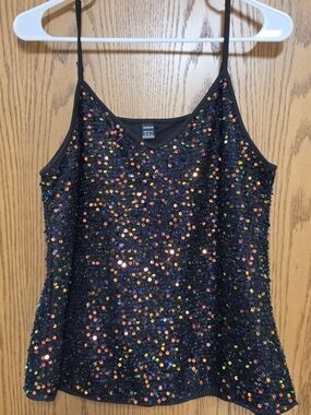 Black Multicolor Sequin Spaghetti Strap Tank